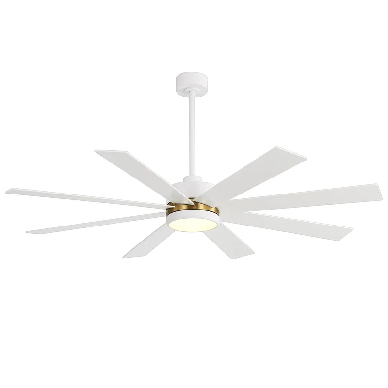 Ventilateur de plafond de 65 pouces à 8 pales noires avec lumière LED et télécommande