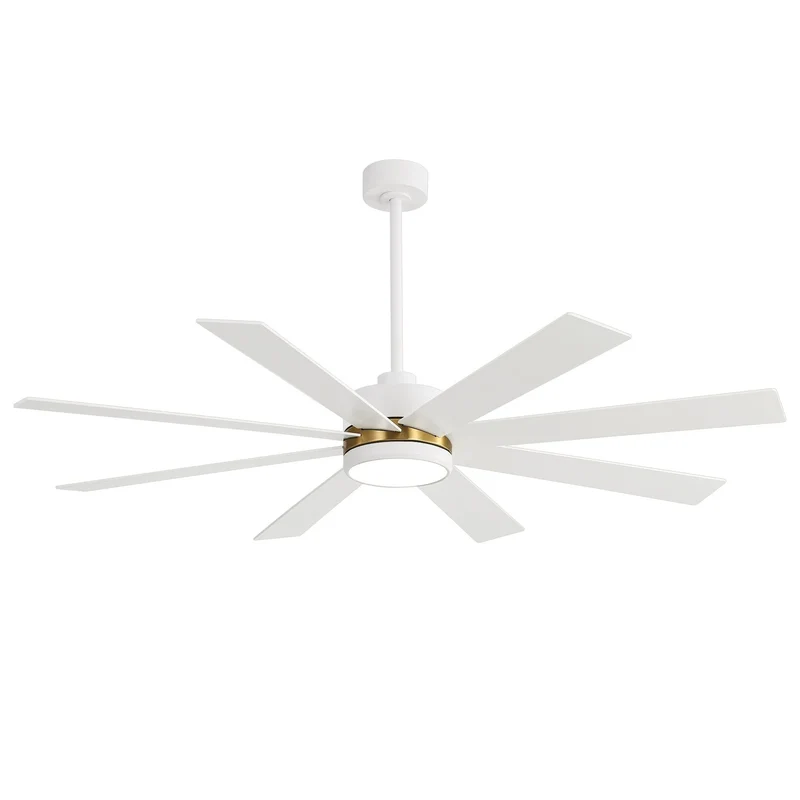 Ventilateur de plafond de 65 pouces à 8 pales noires avec lumière LED et télécommande