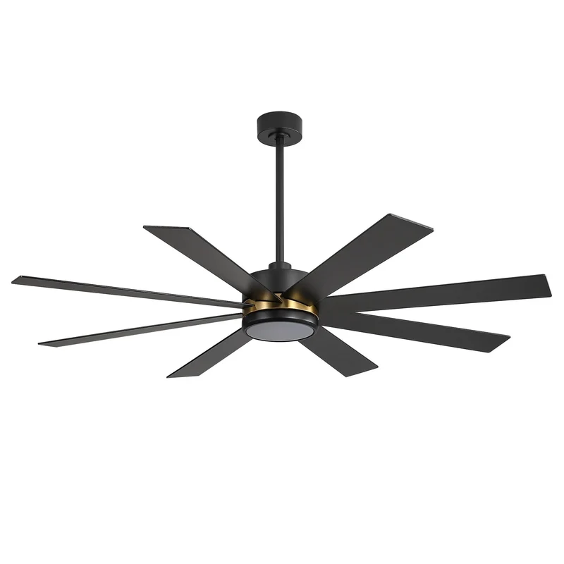 Ventilateur de plafond de 65 pouces à 8 pales noires avec lumière LED et télécommande