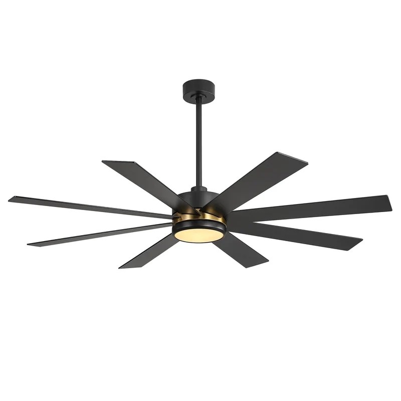 Ventilateur de plafond de 65 pouces à 8 pales noires avec lumière LED et télécommande