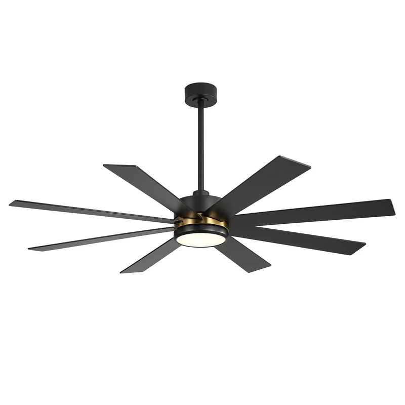 Ventilateur de plafond de 65 pouces à 8 pales noires avec lumière LED et télécommande