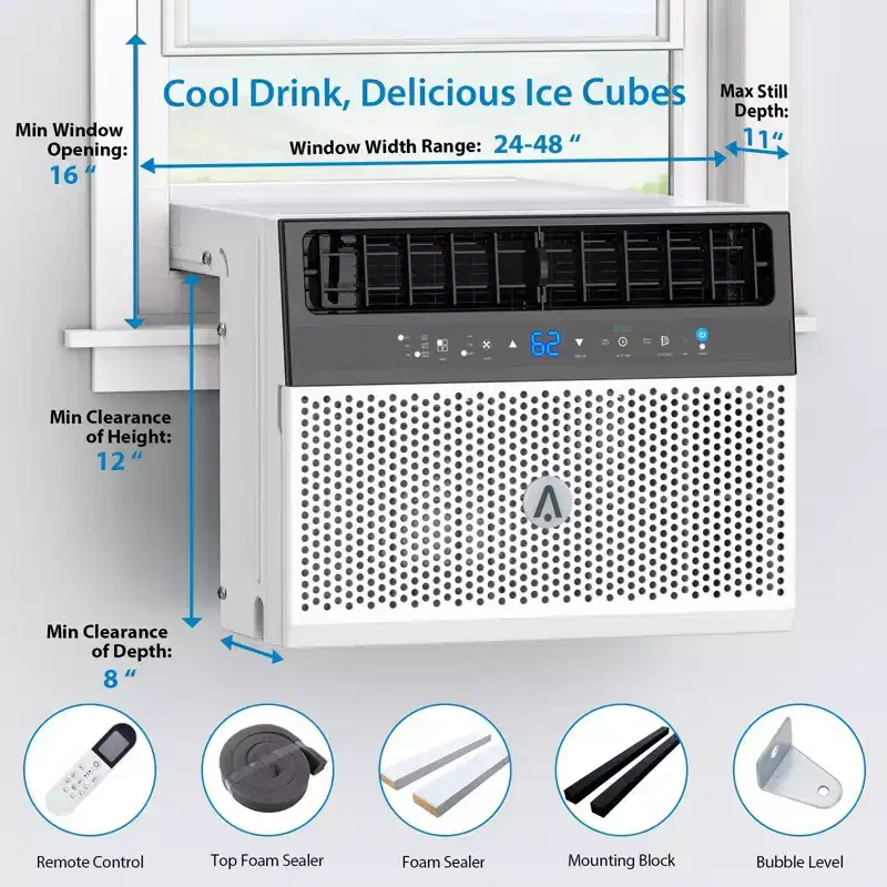 Climatiseur de fenêtre intelligent Acekool 6 000 BTU, climatiseur de pièce Wi-Fi avec télécommande, refroidissement silencieux pour pièces jusqu'à 23 m²