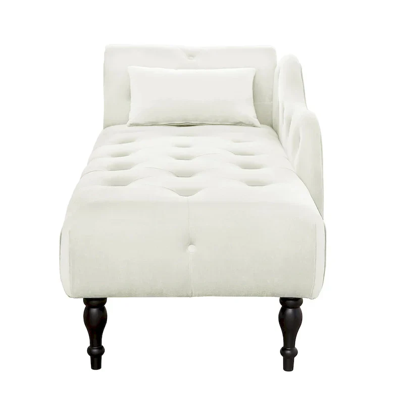 Chaise longue moderne de 154 cm avec revêtement en velours, boutons capitonnés, pieds en bois massif et clous de tapissier