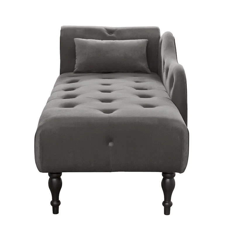 Chaise longue moderne de 154 cm avec revêtement en velours, boutons capitonnés, pieds en bois massif et clous de tapissier