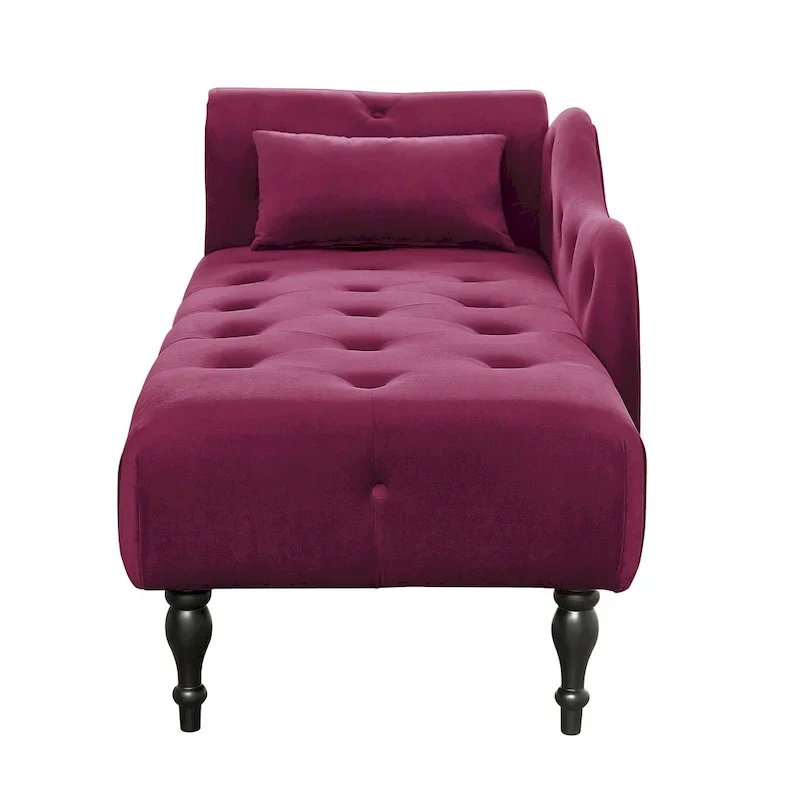 Chaise longue moderne de 154 cm avec revêtement en velours, boutons capitonnés, pieds en bois massif et clous de tapissier