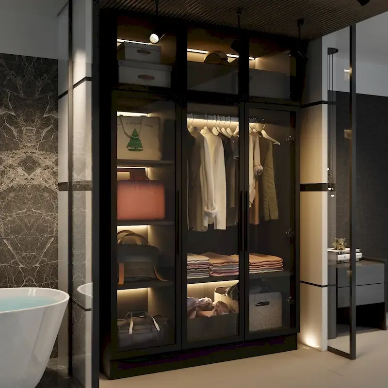 47,2 Grande Armoire LED Lumineuse Placard à Portes en Verre Entièrement en Verre