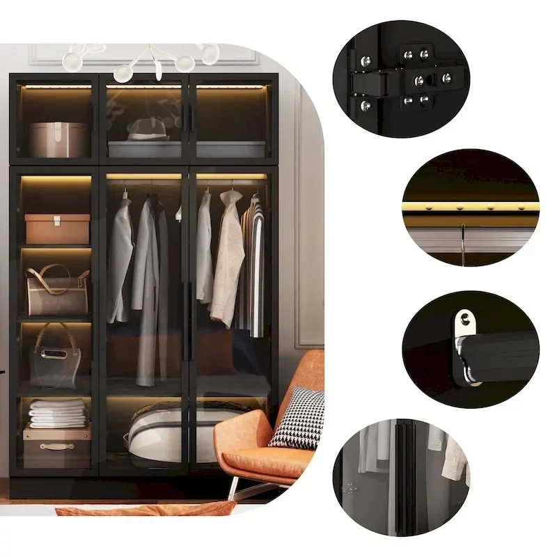 47,2 Grande Armoire LED Lumineuse Placard à Portes en Verre Entièrement en Verre