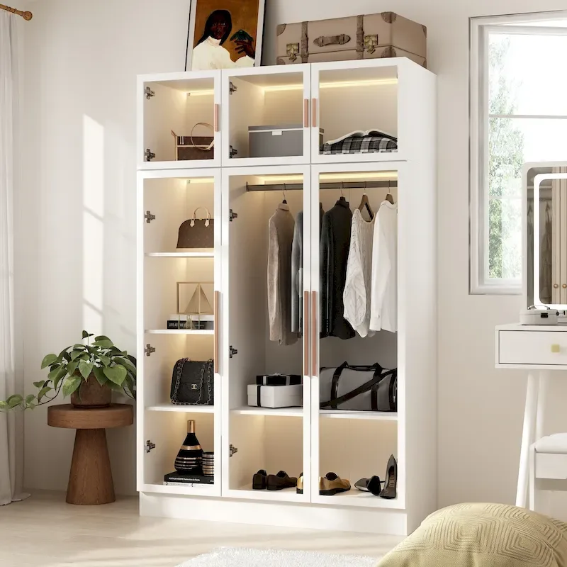 47,2 Grande Armoire LED Lumineuse Placard à Portes en Verre Entièrement en Verre