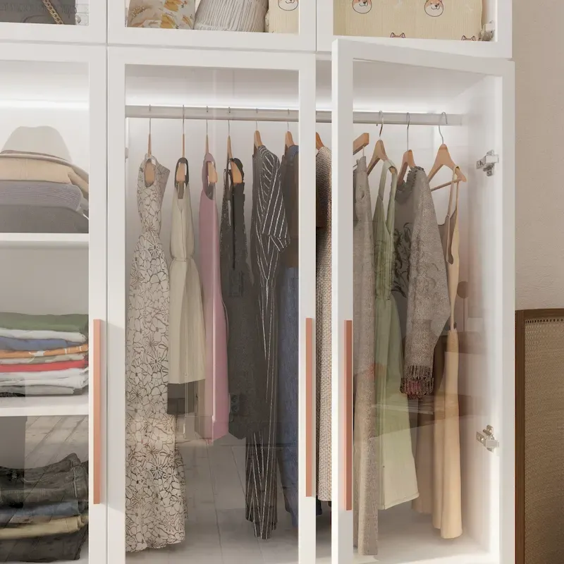 47,2 Grande Armoire LED Lumineuse Placard à Portes en Verre Entièrement en Verre