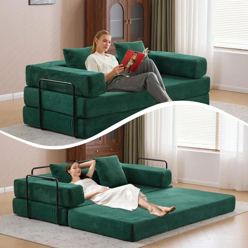 Canapé-lit convertible avec dossier à oreillers en tissu chenille pour salon et chambre