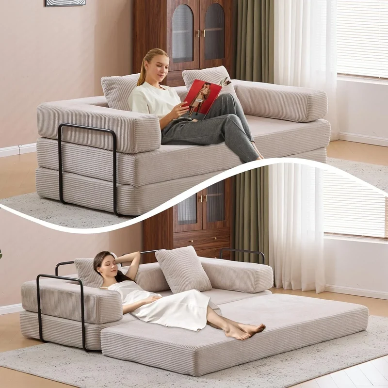 Canapé-lit convertible avec dossier à oreillers en tissu chenille pour salon et chambre