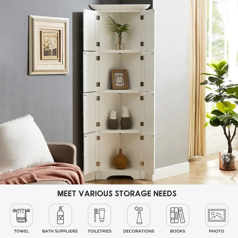Meuble d'angle de rangement haut avec 8 portes et 4 étagères