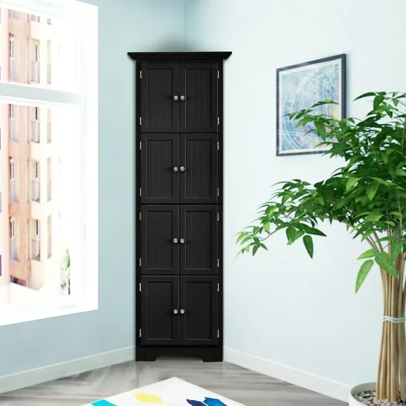 Meuble d'angle de rangement haut avec 8 portes et 4 étagères