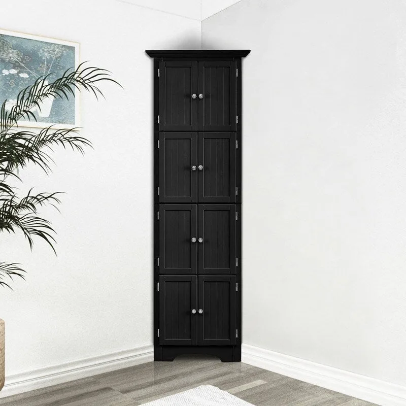 Meuble d'angle de rangement haut avec 8 portes et 4 étagères
