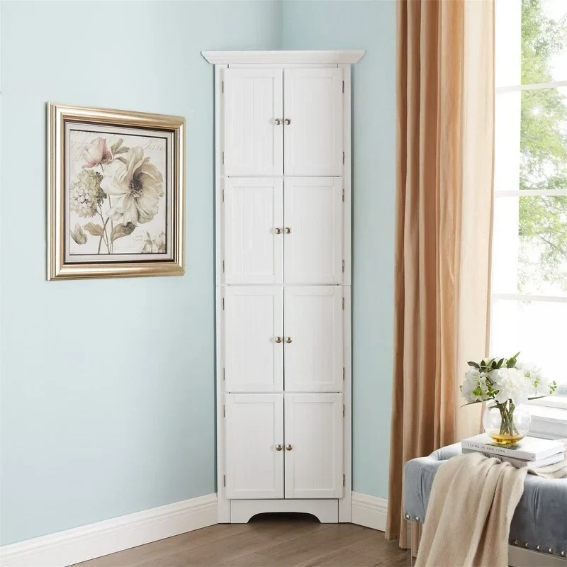 Meuble d'angle de rangement haut avec 8 portes et 4 étagères