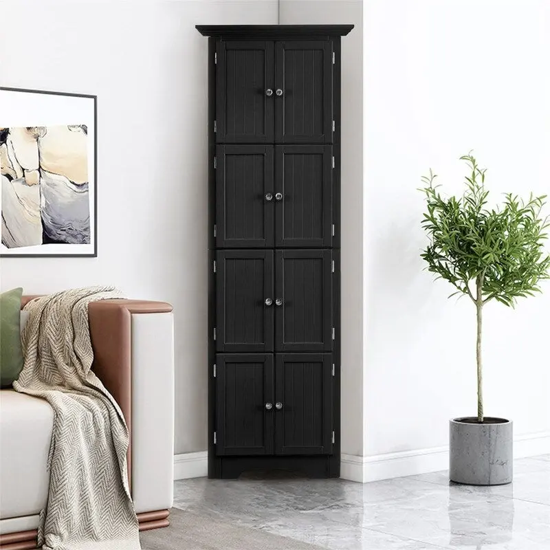 Meuble d'angle de rangement haut avec 8 portes et 4 étagères