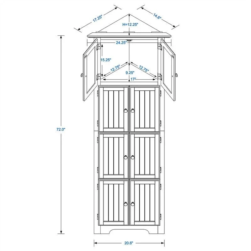 Meuble d'angle de rangement haut avec 8 portes et 4 étagères