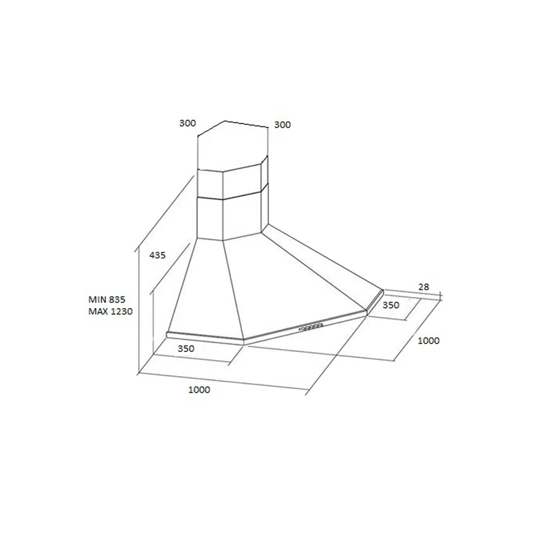 Cappa angolare a parete MCIX106 90 cm in acciaio inox Samet