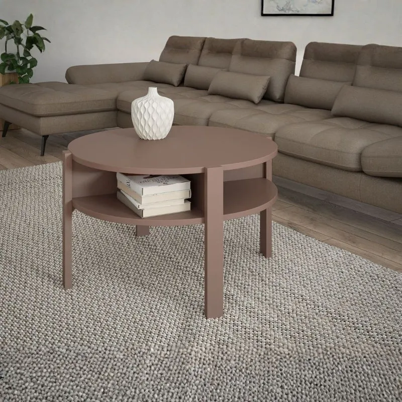 Tavolino da salotto rotondo 74 cm con ripiano inferiore colore terracotta Aura