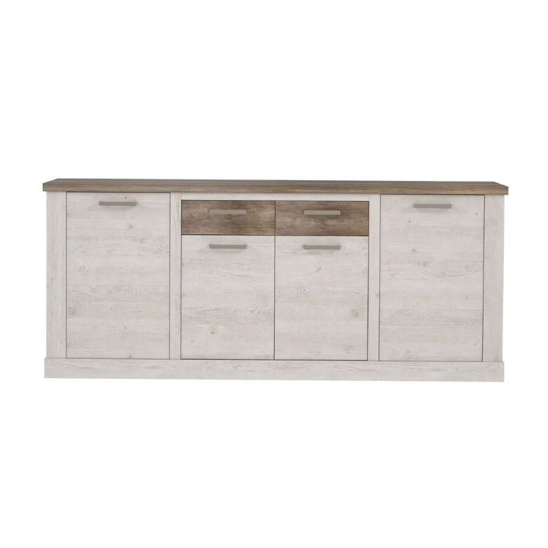 Madia 4 ante e 2 cassetti 213 cm pino bianco con top rovere antico Flux