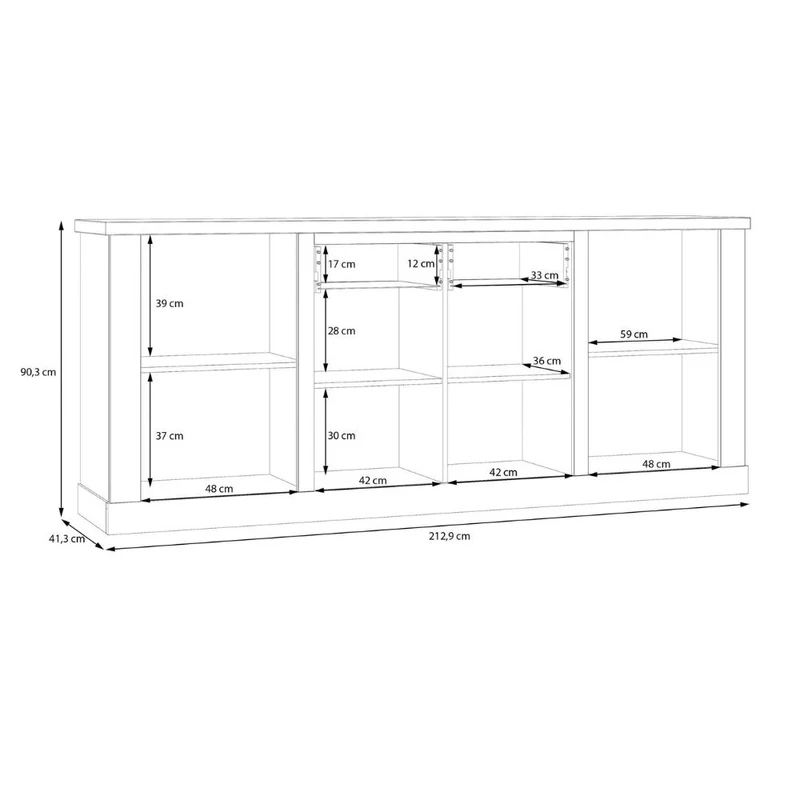 Madia 4 ante e 2 cassetti 213 cm pino bianco con top rovere antico Flux