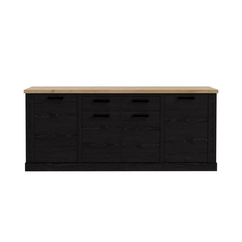 Madia 4 ante e 2 cassetti 213 cm nero cabezone con top rovere riviera Flux
