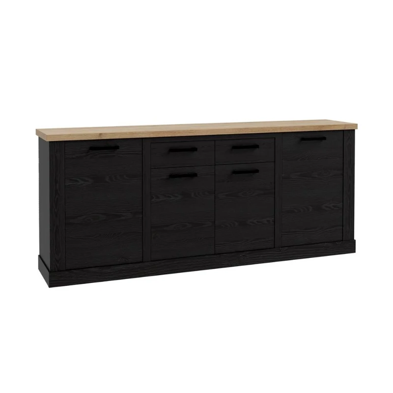 Madia 4 ante e 2 cassetti 213 cm nero cabezone con top rovere riviera Flux