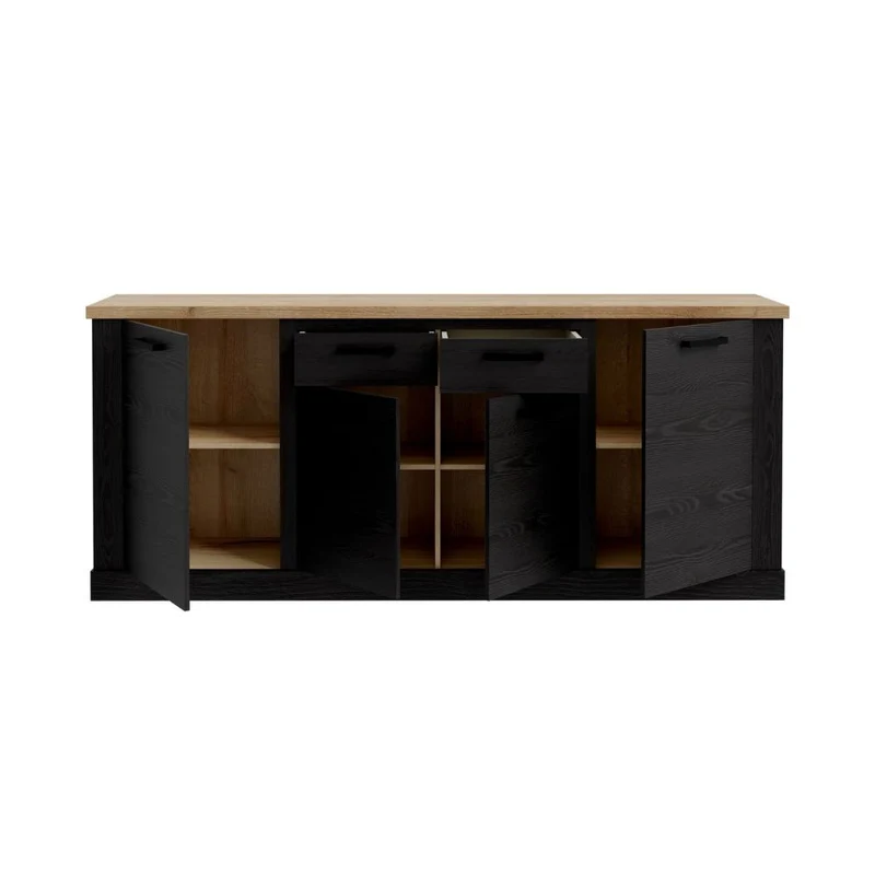 Madia 4 ante e 2 cassetti 213 cm nero cabezone con top rovere riviera Flux