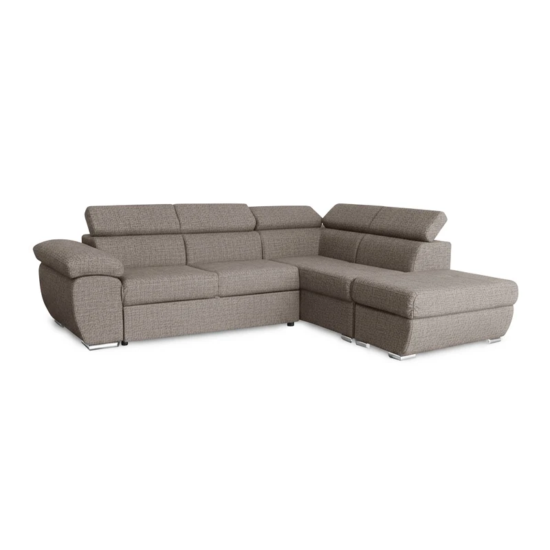 Divano letto angolare con penisola destra e pouf contenitore tortora Fiona