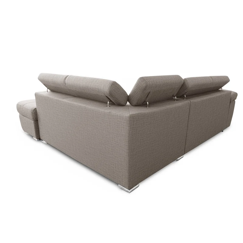 Divano letto angolare con penisola destra e pouf contenitore tortora Fiona
