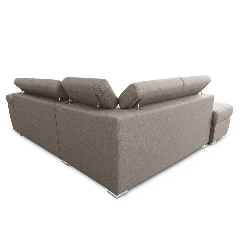 Divano letto angolare con penisola sinistra e pouf contenitore tortora Fiona