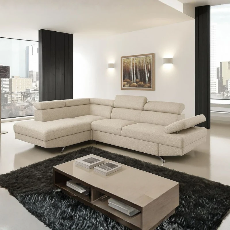 Divano angolare sinistro con letto estraibile beige 297x206x79 Julie