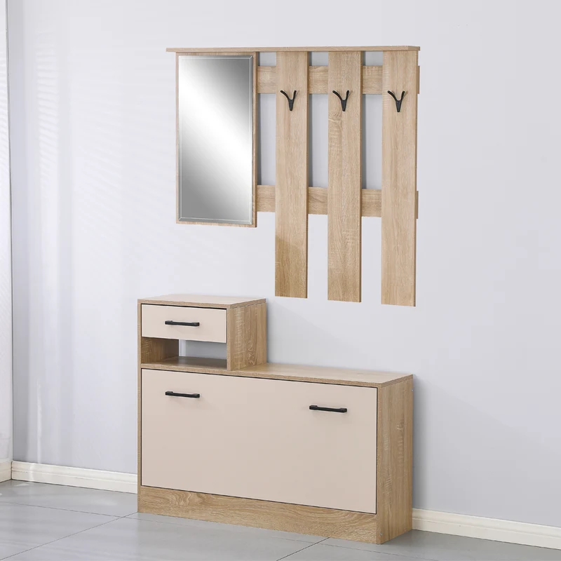 Mobile ingresso con specchio colore rovere e beige RudolfXL