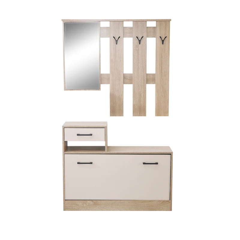 Mobile ingresso con specchio colore rovere e beige RudolfXL