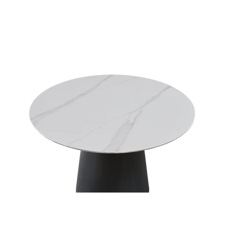 Tavolo rotondo Lauren in ceramica effetto marmo colore bianco e base metallo nera