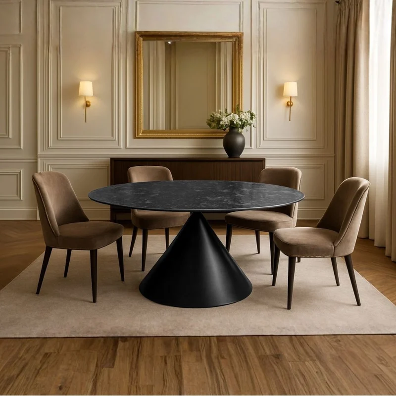 Tavolo ovale con piano effetto marmo nero 200x100x76H Punto