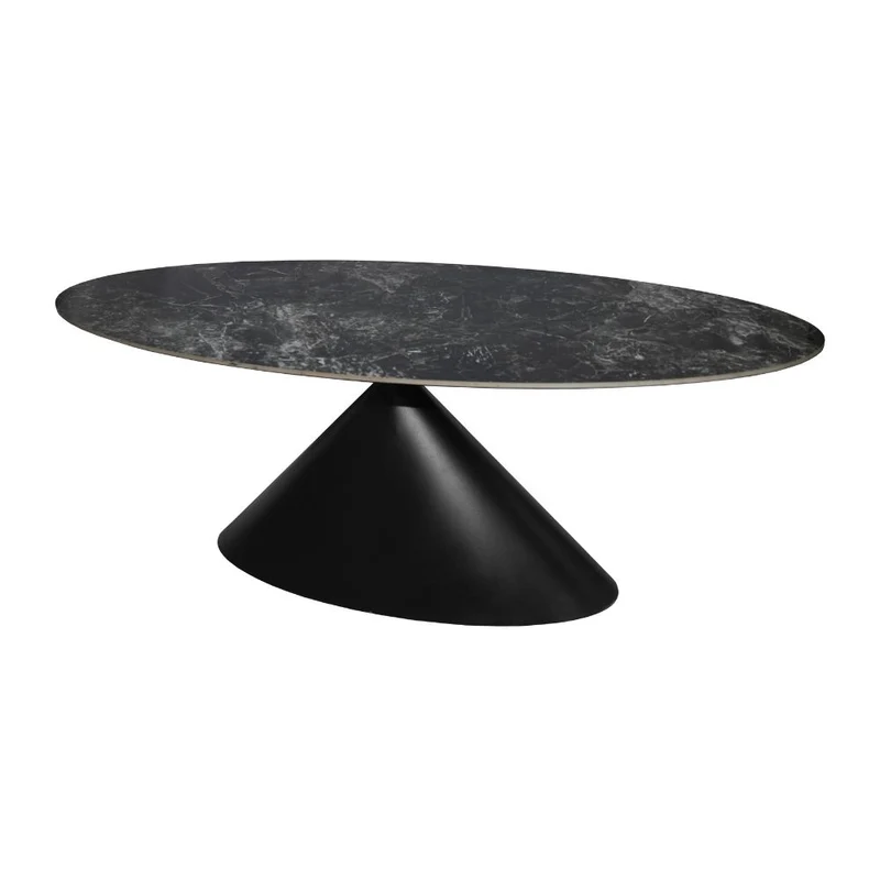Tavolo ovale con piano effetto marmo nero 200x100x76H Punto