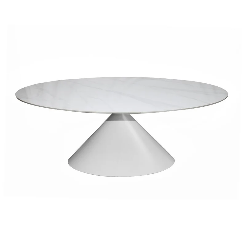Tavolo ovale con piano effetto marmo bianco 200x100x76H Punto