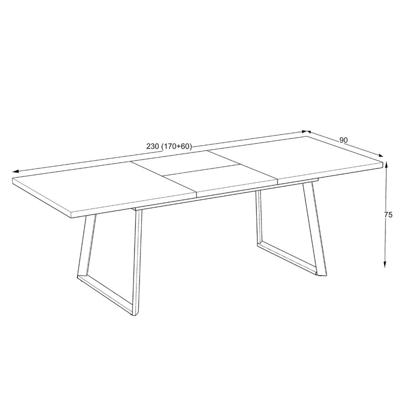 Tavolo allungabile piano grigio cemento e gambe in metallo nero 170x90x75h Lavinya