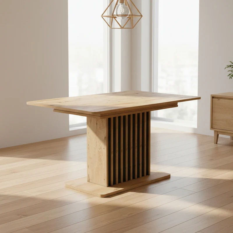 Tavolo allungabile rovere con allunga nera e struttura centrale con listelli 130x85x75H Kadi