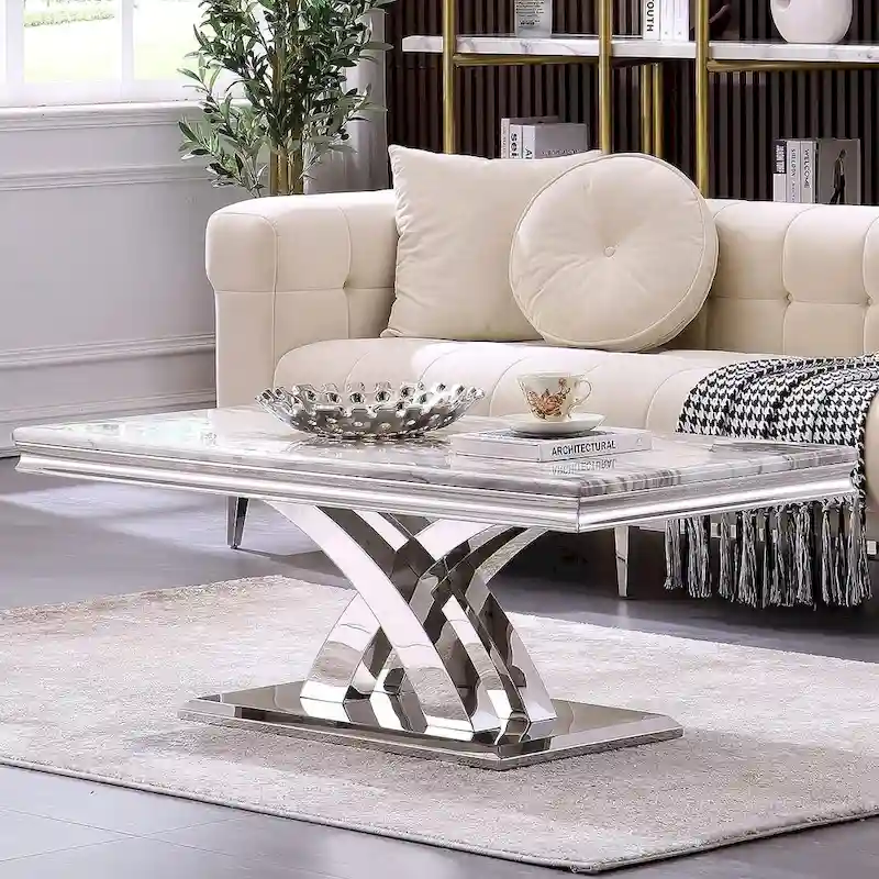 Table basse moderne de 48 po, table basse rectangulaire avec piédestal en X, tables basses pour salon