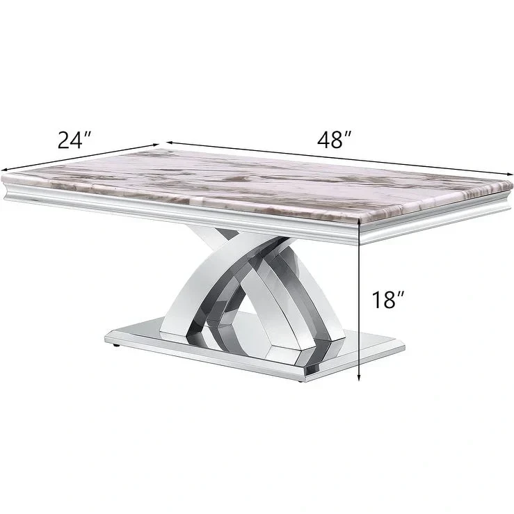 Table basse moderne de 48 po, table basse rectangulaire avec piédestal en X, tables basses pour salon