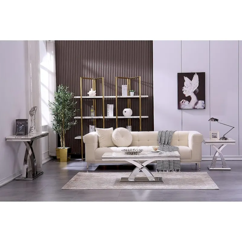 Table basse moderne de 48 po, table basse rectangulaire avec piédestal en X, tables basses pour salon