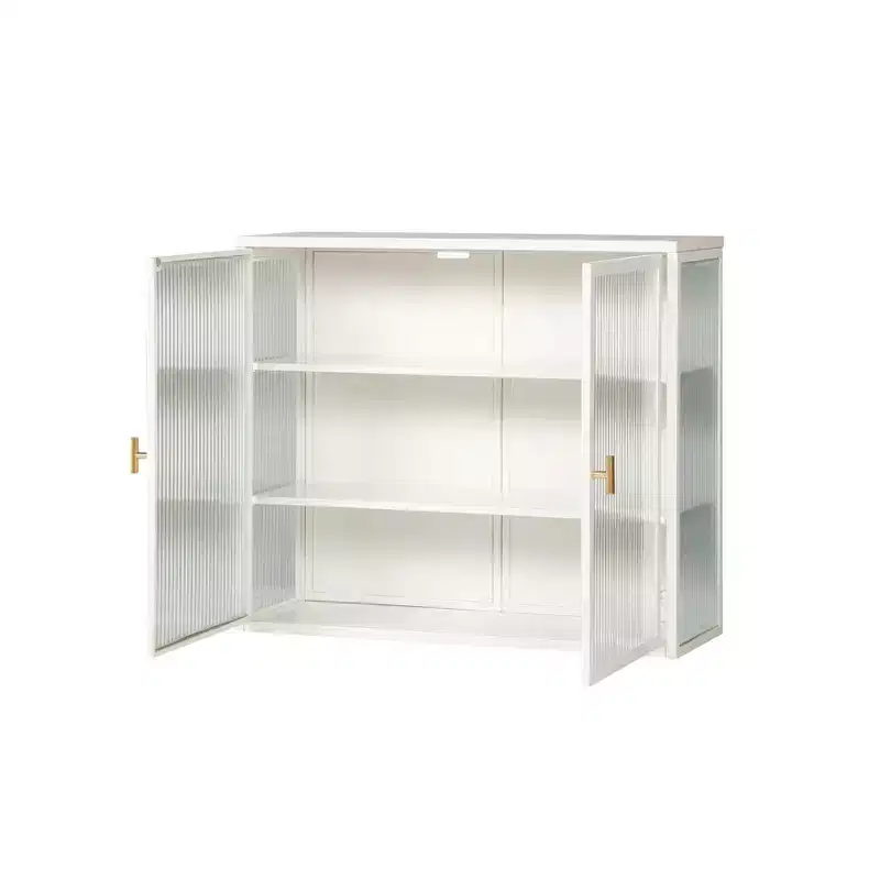 Meuble haut moderne à 2 portes Okak avec portes vitrées de rangement à 3 niveaux pour entrée/salle à manger/salon/cuisine
