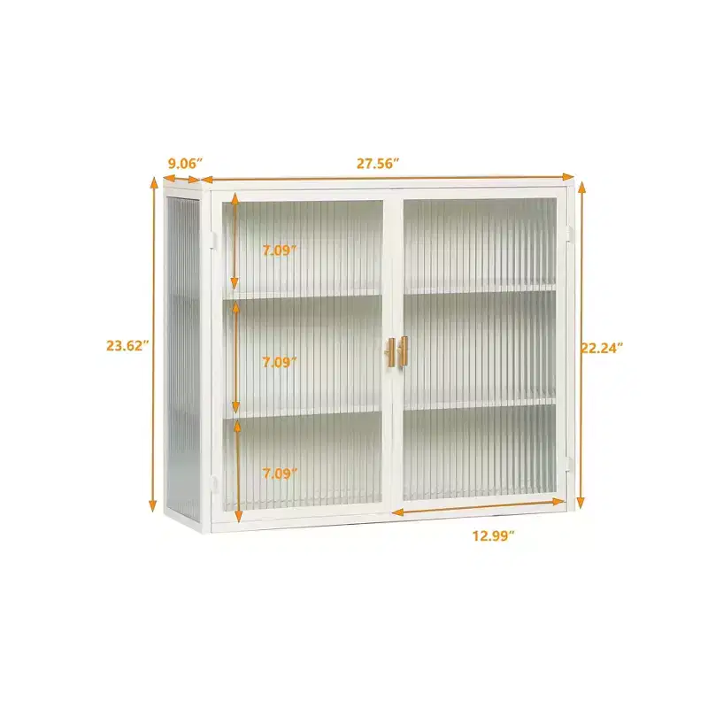 Meuble haut moderne à 2 portes Okak avec portes vitrées de rangement à 3 niveaux pour entrée/salle à manger/salon/cuisine