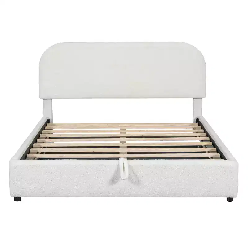 Lit capitonné Queen Size avec rangement escamotable - Blanc