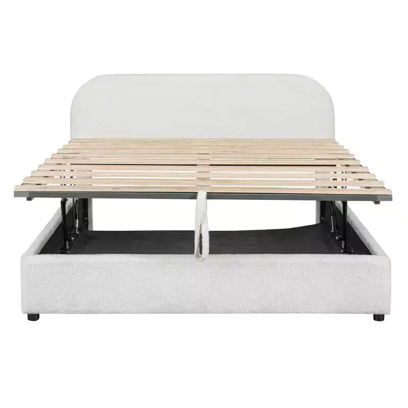 Lit capitonné Queen Size avec rangement escamotable - Blanc