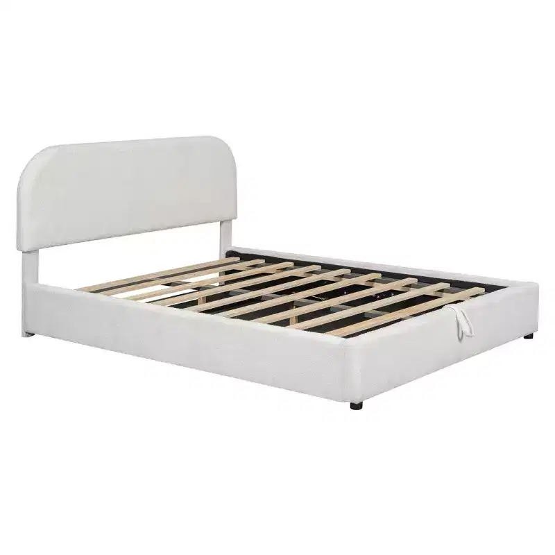 Lit capitonné Queen Size avec rangement escamotable - Blanc