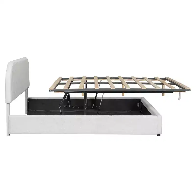 Lit capitonné Queen Size avec rangement escamotable - Blanc