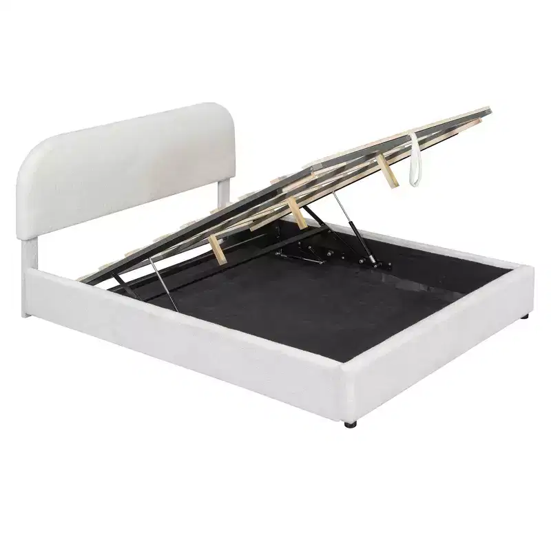 Lit capitonné Queen Size avec rangement escamotable - Blanc